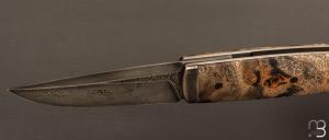    Couteau " Puukko " pliant des Forges d'Haraldr - Loupe de peuplier stabilisée et damas