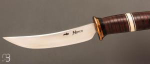 Couteau  "  Scagel  " par Douglas Noren - Master Smith - Rondelles de cuir et bois de cerf