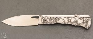    Couteau  "  Skipper" pliant de ric Parmentier - Gravure d'Elisabeth Da Justa