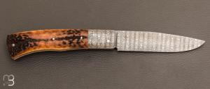 Couteau  " Talar XXL " bois de cerf et lame damas de Anthony Brochier