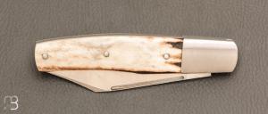   Couteau " Trappeur " custom à cran plat de Julien Baillon - Bois de cerf et RWL34