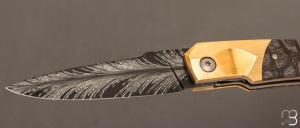    Couteau " Typhon 2.0" par Florian Keller - Afzelia xylay stabilisée et lame damas "plume"