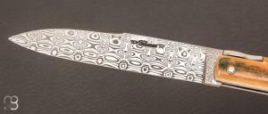 Couteau "  Yssingeaux  "  ivoire de mammouth et lame damas par David Ponson