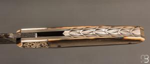    Couteau " custom " de Berthelemy Gabriel - La Forge Agab - Mitres en argent gravées par Dominique Chevallet