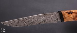     Couteau droit par Nicolas Mestrallet - Atelier du couteau de Vaunaveys - Lame forgée acier damas mosaïque et loupe d'amboine