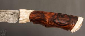    Couteau droit par Nicolas Mestrallet - Atelier du couteau de Vaunaveys - Lame forgée acier damas mosaïque et loupe de bois de fer