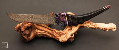 Custom fixed knife  by Bruno Cappuccio - Zebu horn and explosion damask