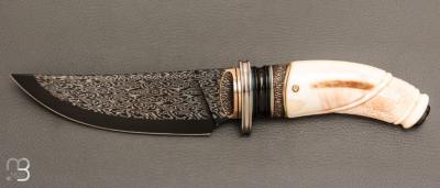    Couteau " droit custom " de Benoit Maguin - Damas de J.P Sire et Ivoire de phacochère