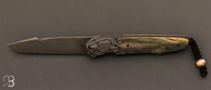 Couteau   "  Custom flipper " ivoire de mammouth et RWL34 par Florian Keller