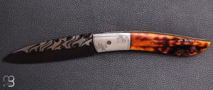   Couteau  " le N�v� " pliant  par Tim Bernard - Os Cerf� et lame damas