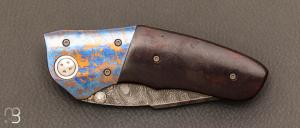 Couteau "  linerlock " custom par Allen Elishewitz - Bois de fer et damas