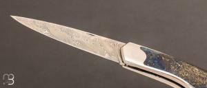 Couteau  "  Lock-Back " custom  par Vincent Saja - Lapis Lazuli et Damasteel