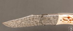 Couteau " pièce unique " par Joël Grandjean - Ivoire de mammouth et lame en damas plume
