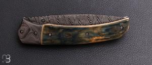    Couteau " pièce unique " liner-lock par Alexandre Musso - Mammouth et damas