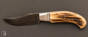    Couteau  "  slipjoint  " par Honor Vilain - bois de Cerf sambar et lame en damas wootz