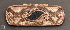 Etui S " Le magnétique " fait main en cuir de python pour couteau pliant