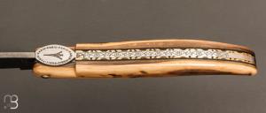  Couteau Laguiole en Aubrac modèle Origine Tour Eiffel N°190 - Croûte d'ivoire de mammouth et Damas Balbach