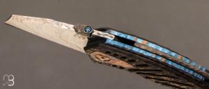 Couteau  " Tank " Bjorkmans damascus et camo carbon gold par Messori Knives