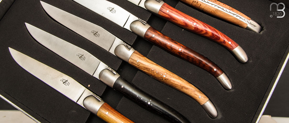 Coffret de 6 couteaux de table LAGUIOLE manches bois assortis par Forge de  Laguiole - Couteau FORGE