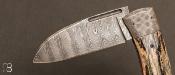 Couteau custom de poche "Condor" Mammouth et damas de Philippe Ricard