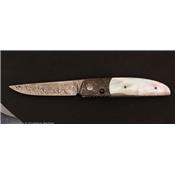 Damasteel and mother of pearl Ball Release folding knife