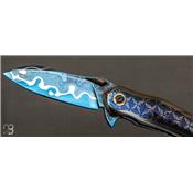 Couteau pliant custom de Peter Martin - Blued Lava Lamp Damascus