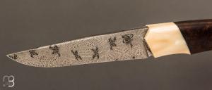    Couteau " 1820 " par Nicolas Mestrallet - Atelier du couteau de Vaunaveys - Damas mosaïque et bois de fer