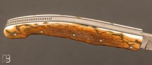 Couteau " Baroudeur " ivoire de mammouth et lame damas par Jean-Paul Tisseyre