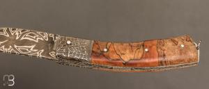  Couteau de collection modèle " Berger " de Jean Pierre Veysseyre - Damas et hêtre échauffé