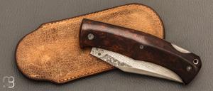  Couteau "Cim Very Bad" custom lock-back par Raphaël Durand - Bois de fer et lame Suminagashi