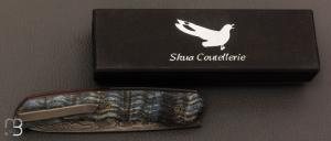 Couteau " Emberiza " Liner-Lock par Olivier Lamy - Skua Coutellerie - Frêne du Japon teinté et stabilisé et damas