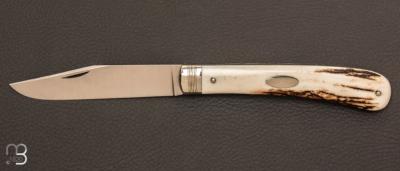 Couteau " Jacknife " custom par Mathieu Herrero - bois de cerf et lame en 14c28