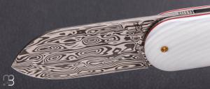    Couteau " Le Cerbère® " pliant par l'Atelier Les 2 Diables - Nacre d'eau douce et Damasteel