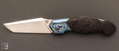  Couteau  "  Lock-Back " custom par Romain Lopez - Fatcarbon marble et lame en RWL34
