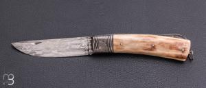    Couteau "Lock-back" custom de Jean Pierre Veysseyre - Ivoire de mammouth et damas