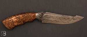   Couteau droit par Nicolas Mestrallet - Atelier du couteau de Vaunaveys - Lame forgée acier damas et loupe d'amboine