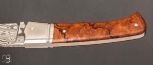   Couteau " Pièce unique " custom par Rémi Lavialle - Loupe de Bois de fer et lame en Damasteel