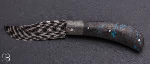     Couteau " Pilon "  custom de Anthony Brochier - Fatcarbon et damas torsadé mosaïque