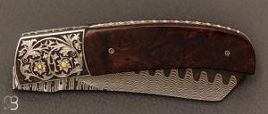 Couteau " Razorlock chisel Engraved " par Carlo Cavedon - CavedonArt - Ironwood et VG-10 San-Maï