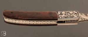 Couteau " Razorlock chisel Engraved " par Carlo Cavedon - CavedonArt - Ironwood et VG-10 San-Maï