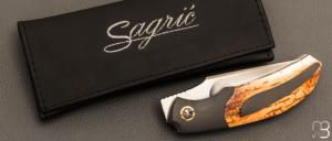     Couteau " Rocket " custom de Stéphane Sagric - Ivoire de mammouth et lame en RWL34