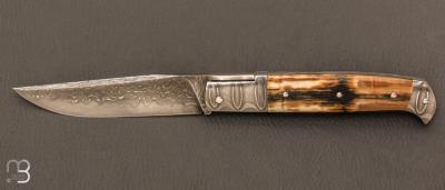 Couteau " Rumilly " custom par David Brenière - Lame damas feuilleté