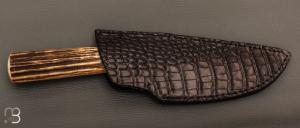  Couteau Semi intégral custom fixe de Israel Nascher  - Bois de cerf et damas