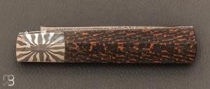 Couteau " Slipjoint " custom par Eric Depeyre - Fibre de carbone et lame damas japonais