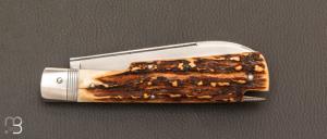   Couteau " Tail - lock " pliant fait main par Bastien Toubhans - Atelier Beau Merle - Bois de cerf