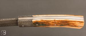    Couteau " Talar " pliant ivoire de mammouth et damas plume de Anthony Brochier