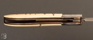 Couteau " Wharncliffe " custom pliant par Milan Mozolic - Ivoire de  mammouth et damas