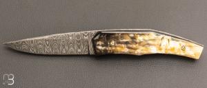    Couteau " Pièce unique " par Alain & Joris Chomilier - Damas carbone de Salem Straub et Corne de zébu