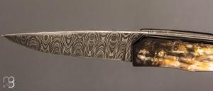    Couteau " Pièce unique " par Alain & Joris Chomilier - Damas carbone de Salem Straub et Corne de zébu