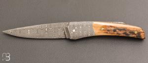    Couteau " Lock-back custom " de Alain & Joris Chomilier - Mammouth et damas "spirographe" de Vegas Forge